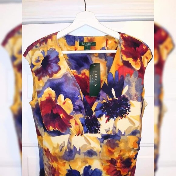 Ralph Lauren Floral Print Faux Wrap Dress Size 10 - Picture 2 of 7